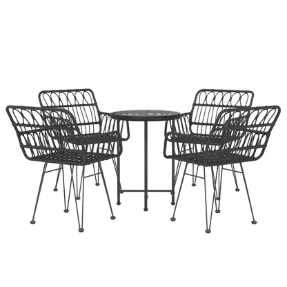vidaXL Garden Dining Set | Black | PE rattan, steel, tempered glass