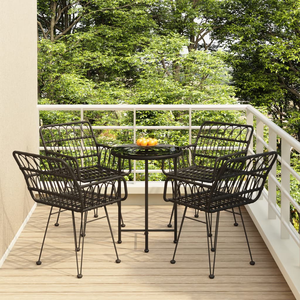 vidaXL Garden Dining Set | Black | PE rattan, steel, tempered glass