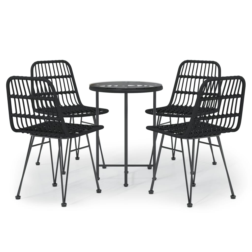 vidaXL 5 Piece Garden Dining Set Black Poly Rattan