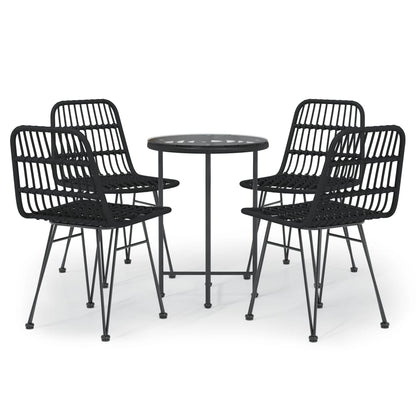 vidaXL 5 Piece Garden Dining Set Black Poly Rattan