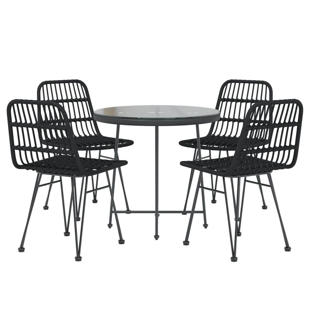 vidaXL 5 Piece Garden Dining Set Black Poly Rattan