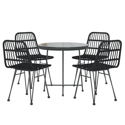 vidaXL 5 Piece Garden Dining Set Black Poly Rattan