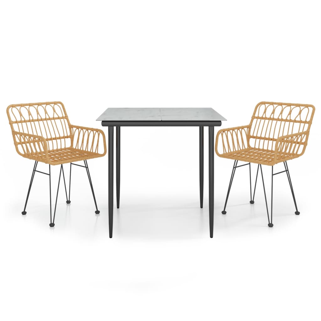 vidaXL Garden Dining Set | Black | Steel, Tempered Glass, Polyethylene | Medium
