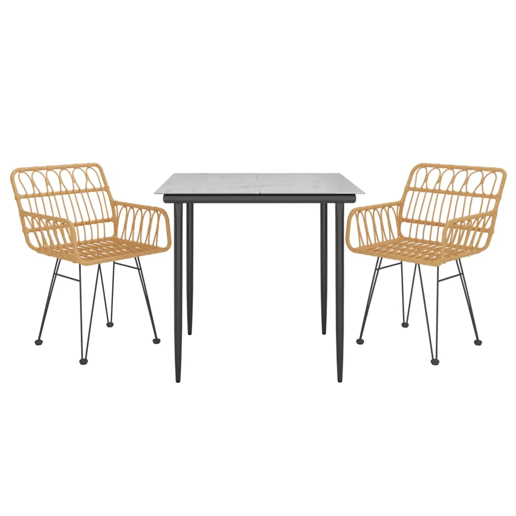 vidaXL Garden Dining Set | Black | Steel, Tempered Glass, Polyethylene | Medium
