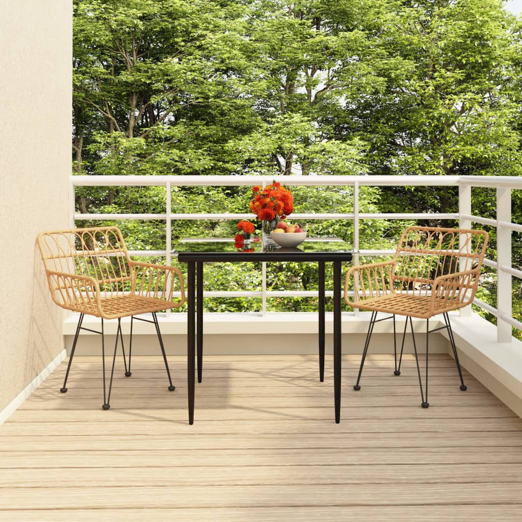 vidaXL Garden Dining Set | Black | Steel, Tempered Glass, Polyethylene | Medium