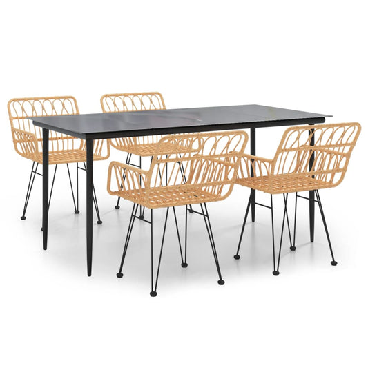 vidaXL Garden Dining Set | Black | Polyethylene Rattan, Steel, Tempered Glass