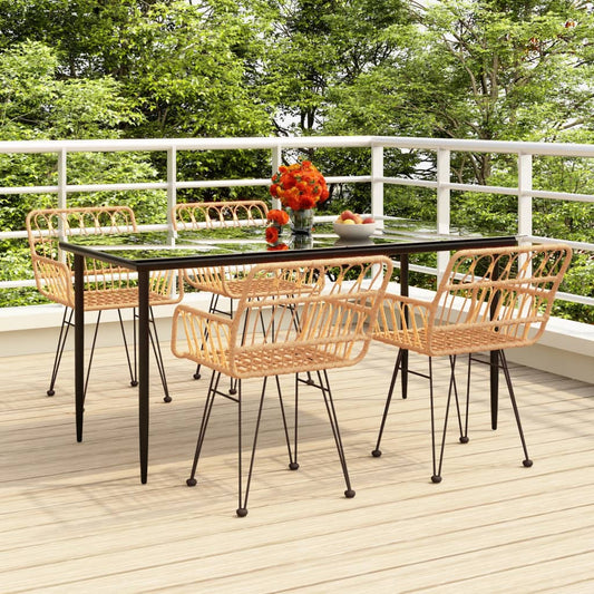 vidaXL Garden Dining Set | Black | Polyethylene Rattan, Steel, Tempered Glass