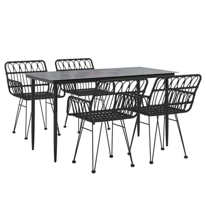 vidaXL 5 Piece Garden Dining Set Black Poly Rattan