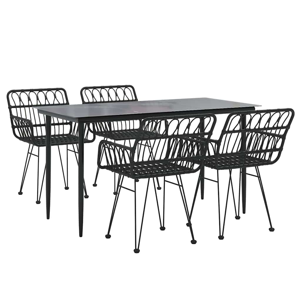 vidaXL 5 Piece Garden Dining Set Black Poly Rattan