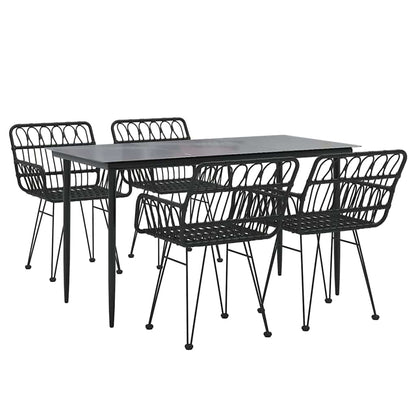 vidaXL 5 Piece Garden Dining Set Black Poly Rattan