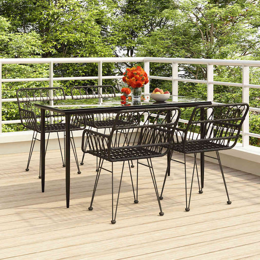 vidaXL 5 Piece Garden Dining Set Black Poly Rattan