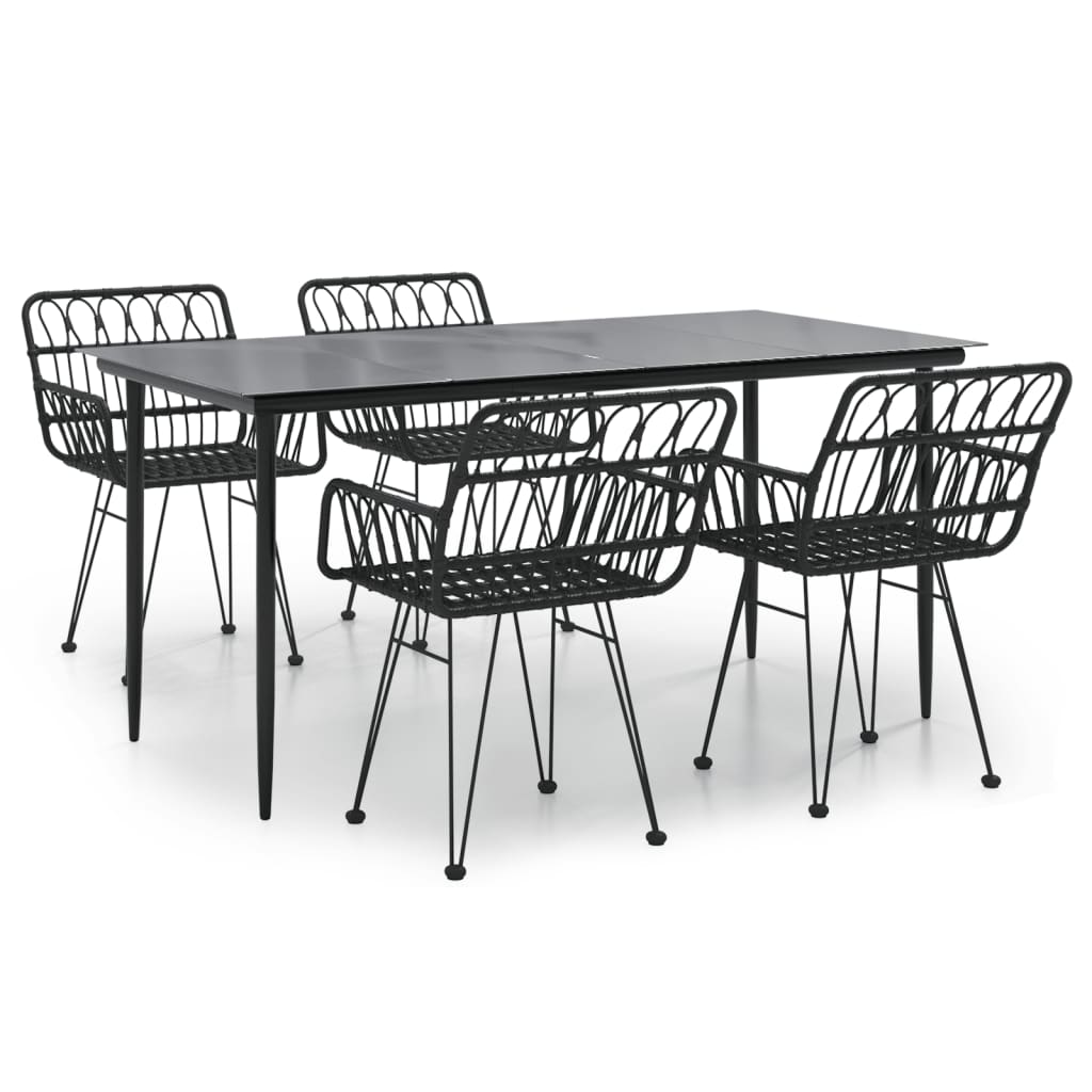 vidaXL Garden Dining Set | Black | Poly Rattan, Tempered Glass, Steel | Medium