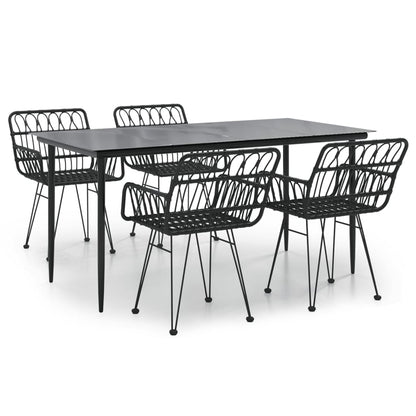 vidaXL Garden Dining Set | Black | Poly Rattan, Tempered Glass, Steel | Medium