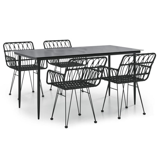 vidaXL Garden Dining Set | Black | Poly Rattan, Tempered Glass, Steel | Medium