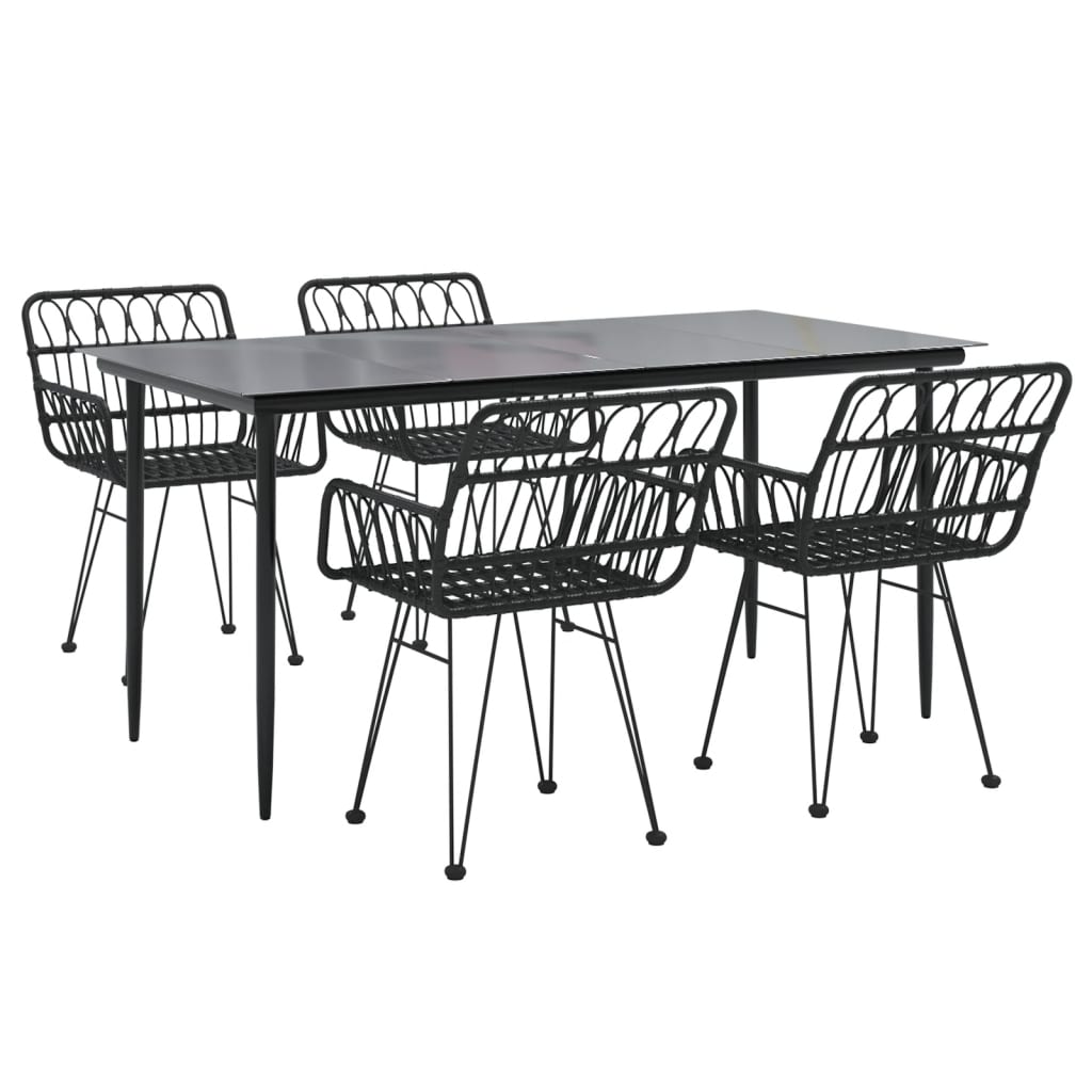 vidaXL Garden Dining Set | Black | Poly Rattan, Tempered Glass, Steel | Medium
