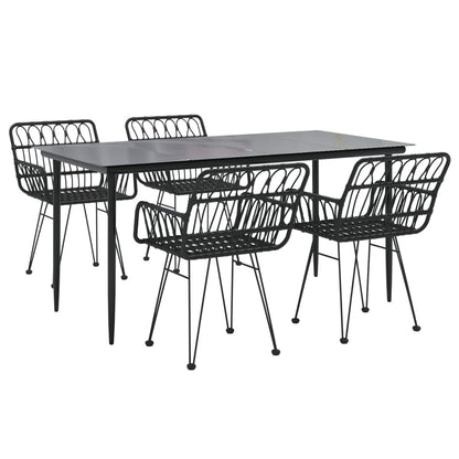 vidaXL Garden Dining Set | Black | Poly Rattan, Tempered Glass, Steel | Medium
