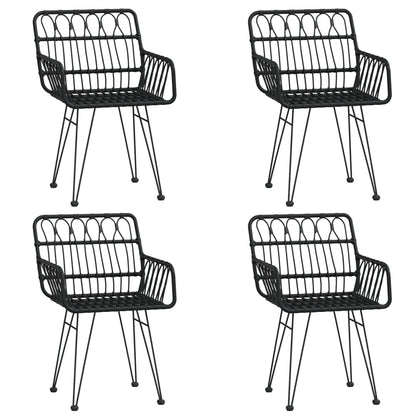 vidaXL Garden Dining Set | Black | Poly Rattan, Tempered Glass, Steel | Medium