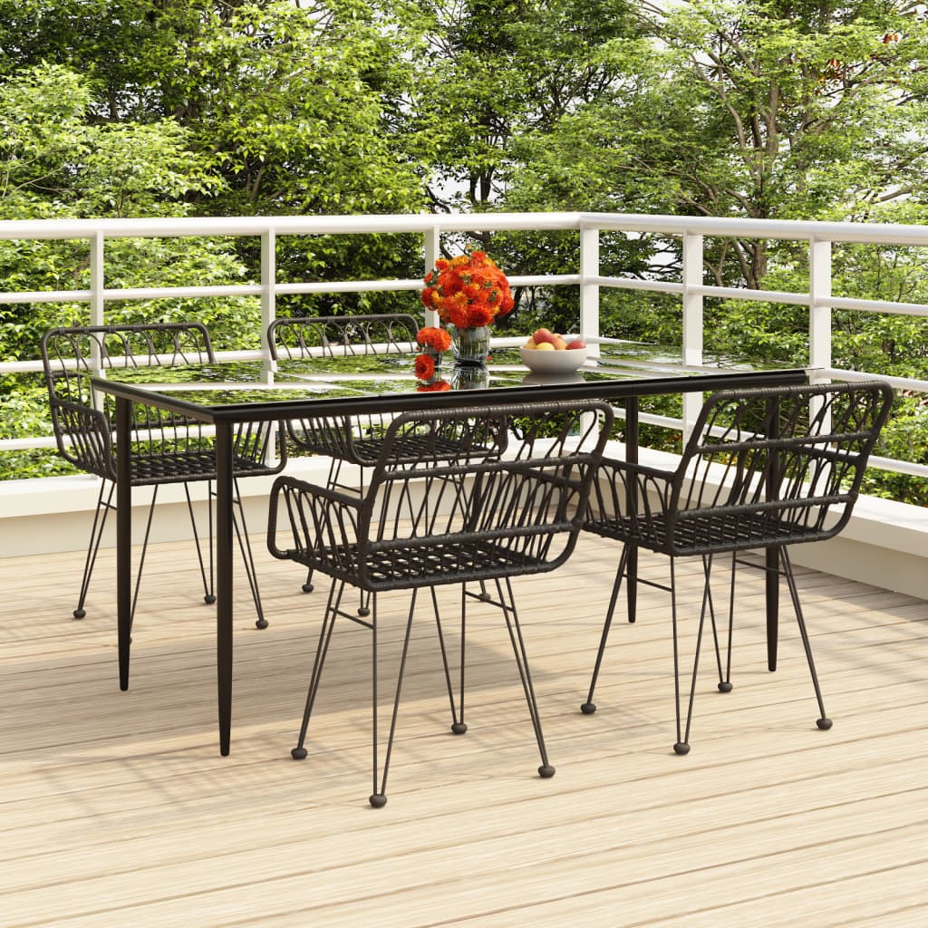 vidaXL Garden Dining Set | Black | Poly Rattan, Tempered Glass, Steel | Medium