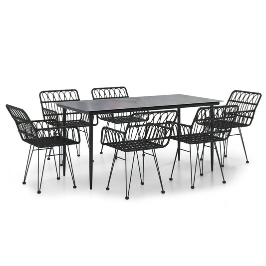 vidaXL Garden Dining Set | Black | Steel, Polyethylene, Tempered Glass