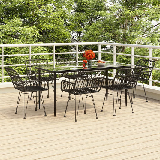 vidaXL Garden Dining Set | Black | Steel, Polyethylene, Tempered Glass
