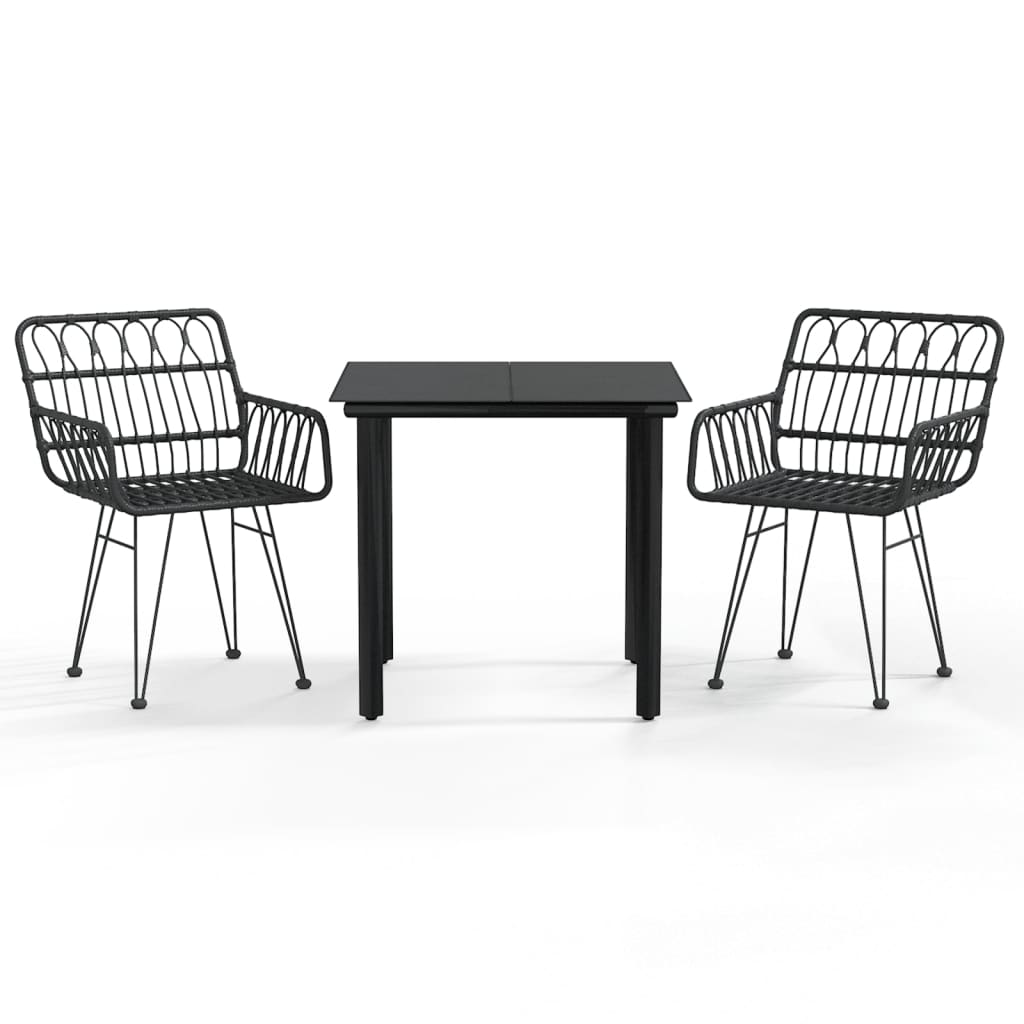 vidaXL 3 Piece Garden Dining Set Black Poly Rattan