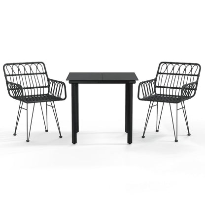 vidaXL 3 Piece Garden Dining Set Black Poly Rattan