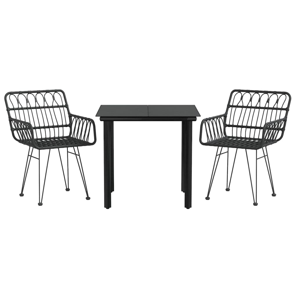 vidaXL 3 Piece Garden Dining Set Black Poly Rattan