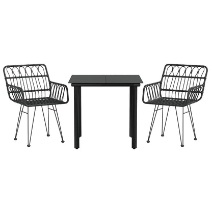 vidaXL 3 Piece Garden Dining Set Black Poly Rattan