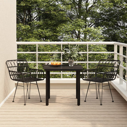 vidaXL 3 Piece Garden Dining Set Black Poly Rattan