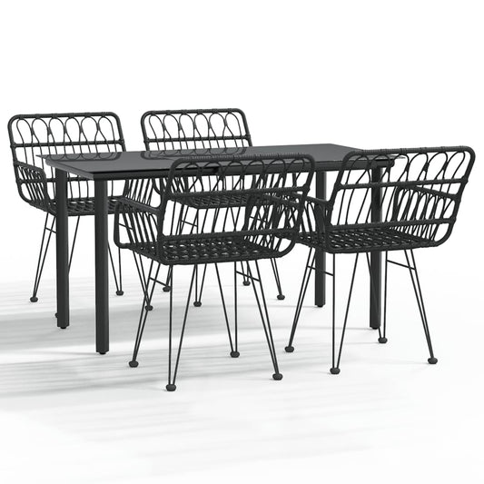 vidaXL 5 Piece Garden Dining Set Black Poly Rattan