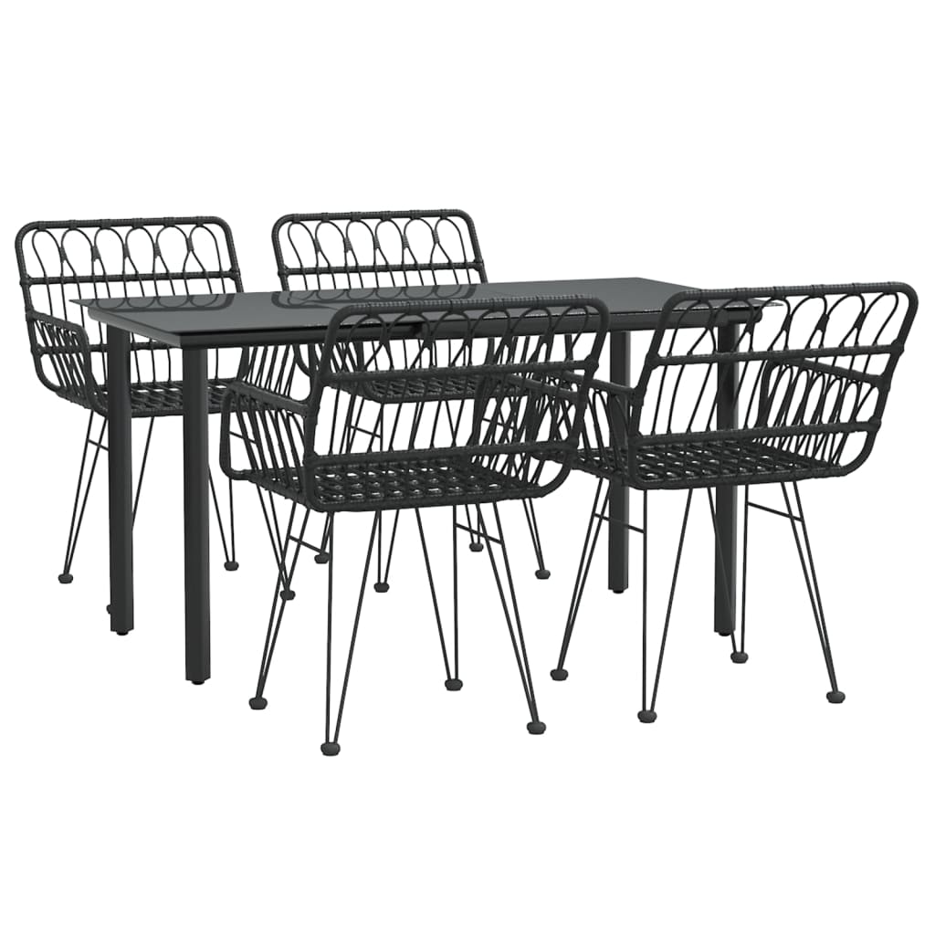 vidaXL 5 Piece Garden Dining Set Black Poly Rattan