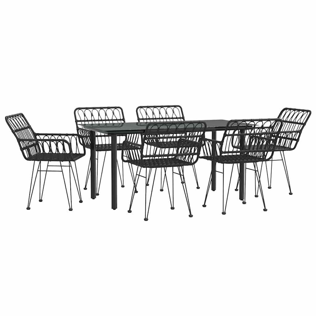 vidaXL 7 Piece Garden Dining Set Black Poly Rattan