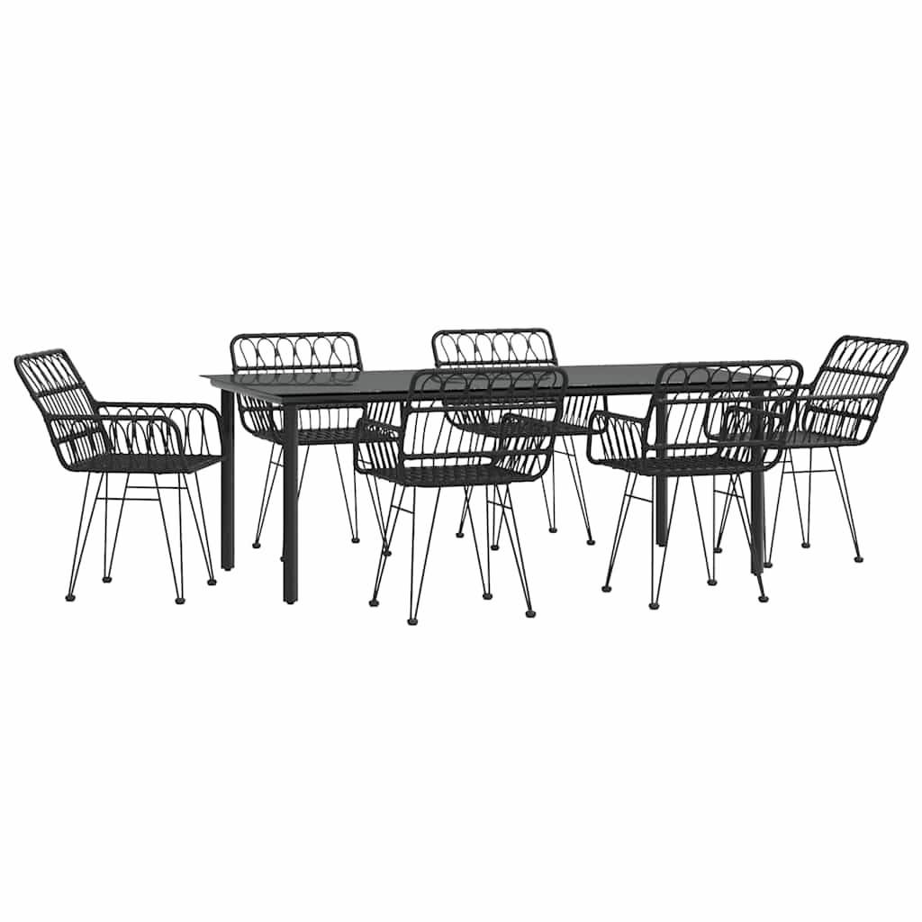 vidaXL 7 Piece Garden Dining Set Black Poly Rattan