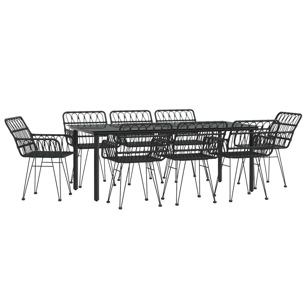 vidaXL 9 Piece Garden Dining Set Black Poly Rattan
