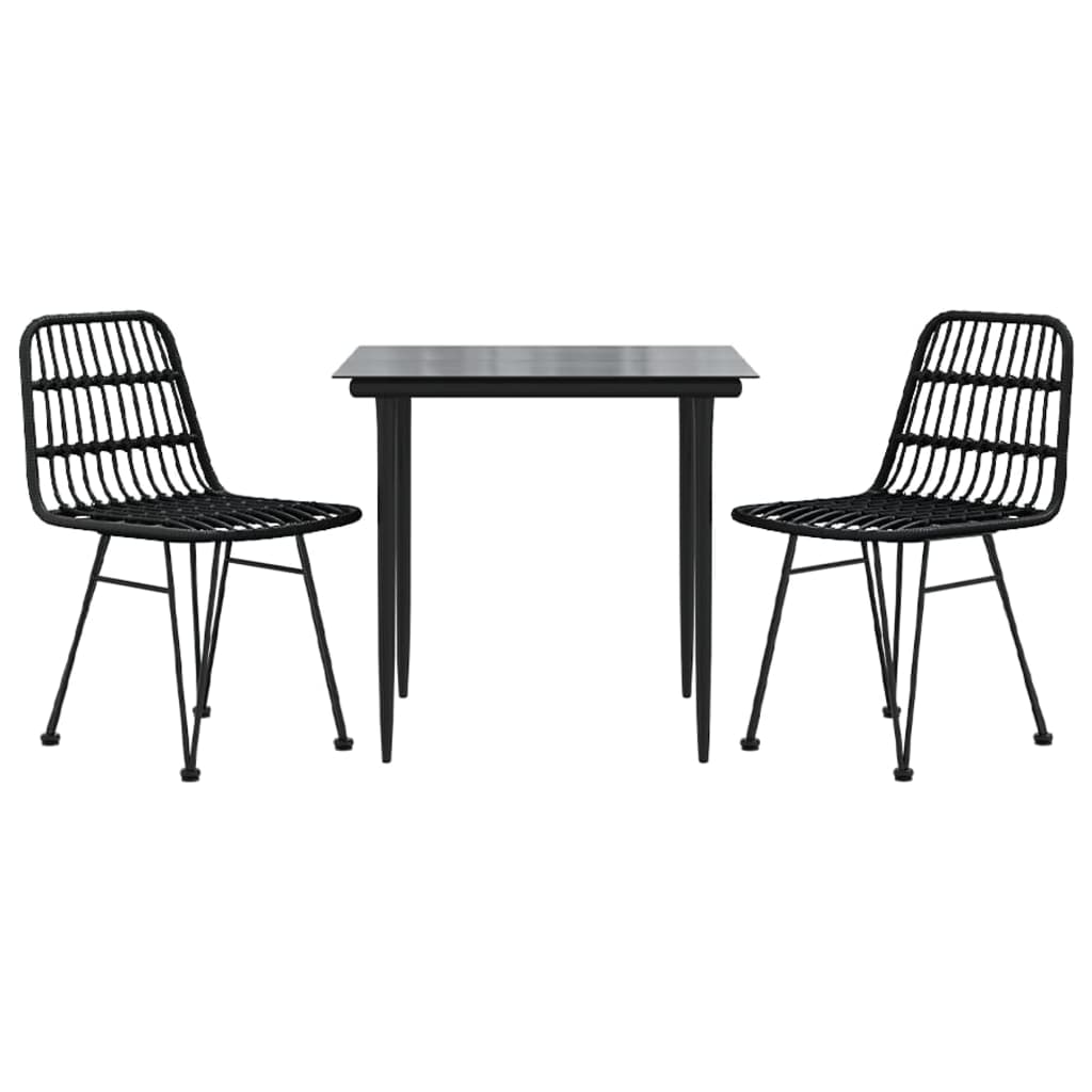 vidaXL 3 Piece Garden Dining Set Black Poly Rattan