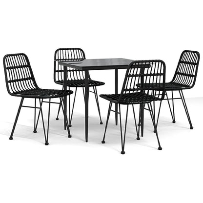 vidaXL 5 Piece Garden Dining Set Black Poly Rattan