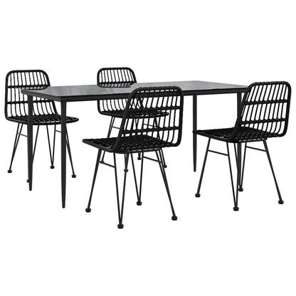 vidaXL 5 Piece Garden Dining Set Black Poly Rattan