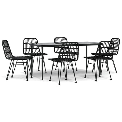 vidaXL 7 Piece Garden Dining Set Black Poly Rattan