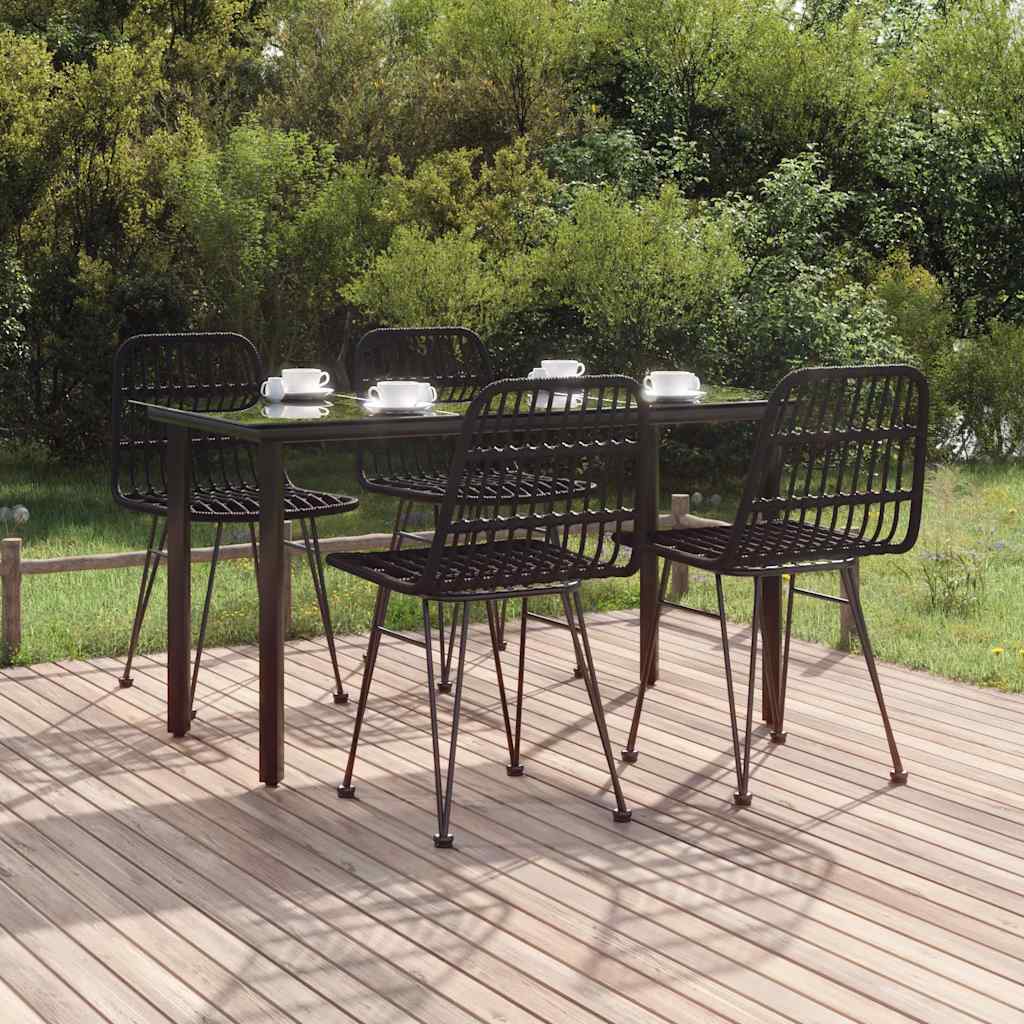vidaXL 5 Piece Garden Dining Set Black Poly Rattan