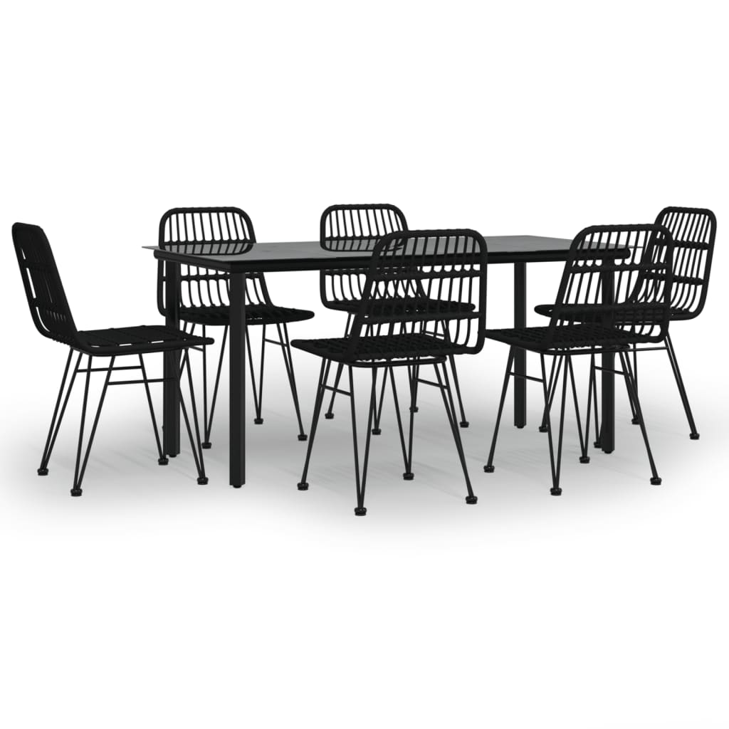 vidaXL 7 Piece Garden Dining Set Black Poly Rattan