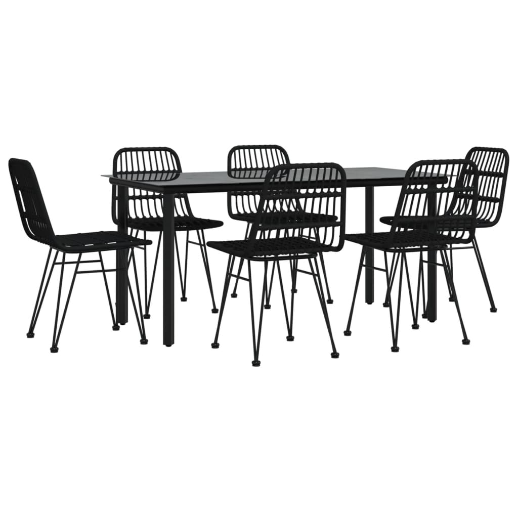 vidaXL 7 Piece Garden Dining Set Black Poly Rattan