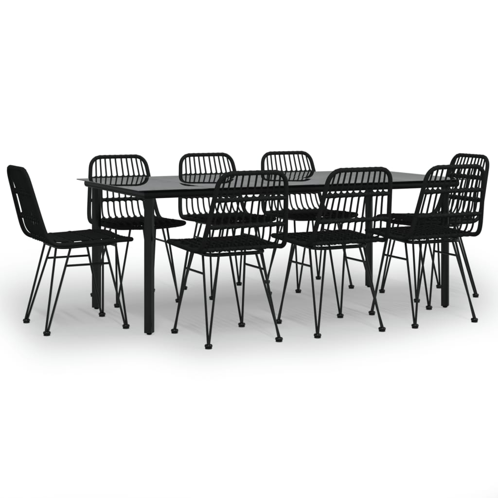 vidaXL 9 Piece Garden Dining Set Black Poly Rattan