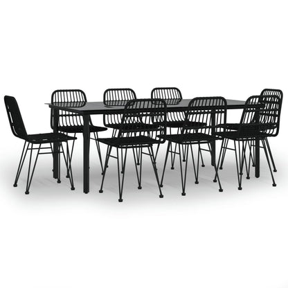 vidaXL 9 Piece Garden Dining Set Black Poly Rattan
