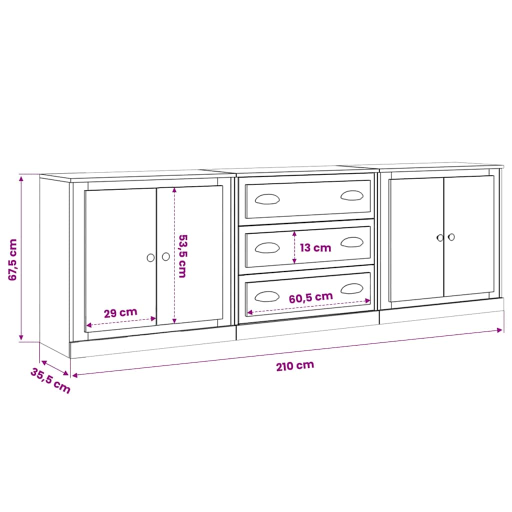 vidaXL Sideboards 3 pcs Sonoma Oak Engineered Wood