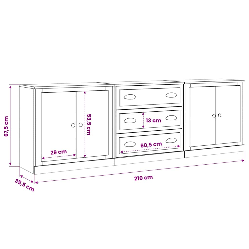 vidaXL Sideboards 3 pcs Concrete Grey Engineered Wood