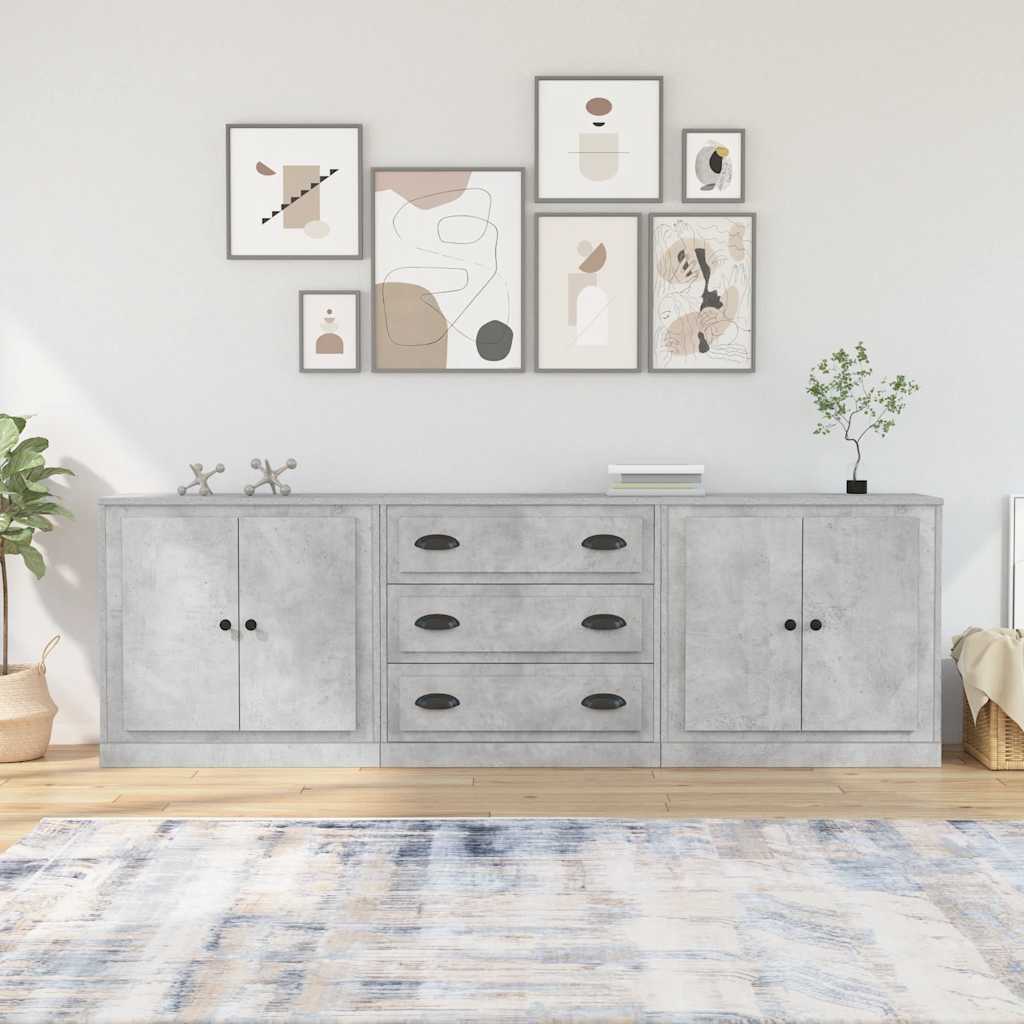 vidaXL Sideboards 3 pcs Concrete Grey Engineered Wood