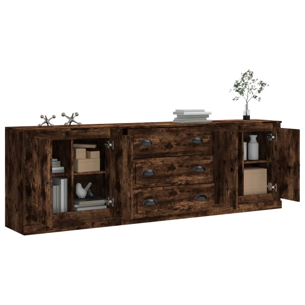 vidaXL Sideboards 3 pcs Smoked Oak Engineered Wood