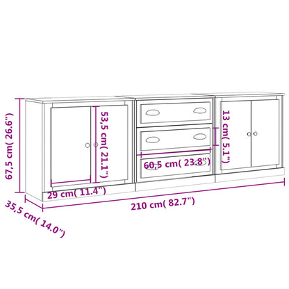 vidaXL Sideboards 3 pcs Smoked Oak Engineered Wood