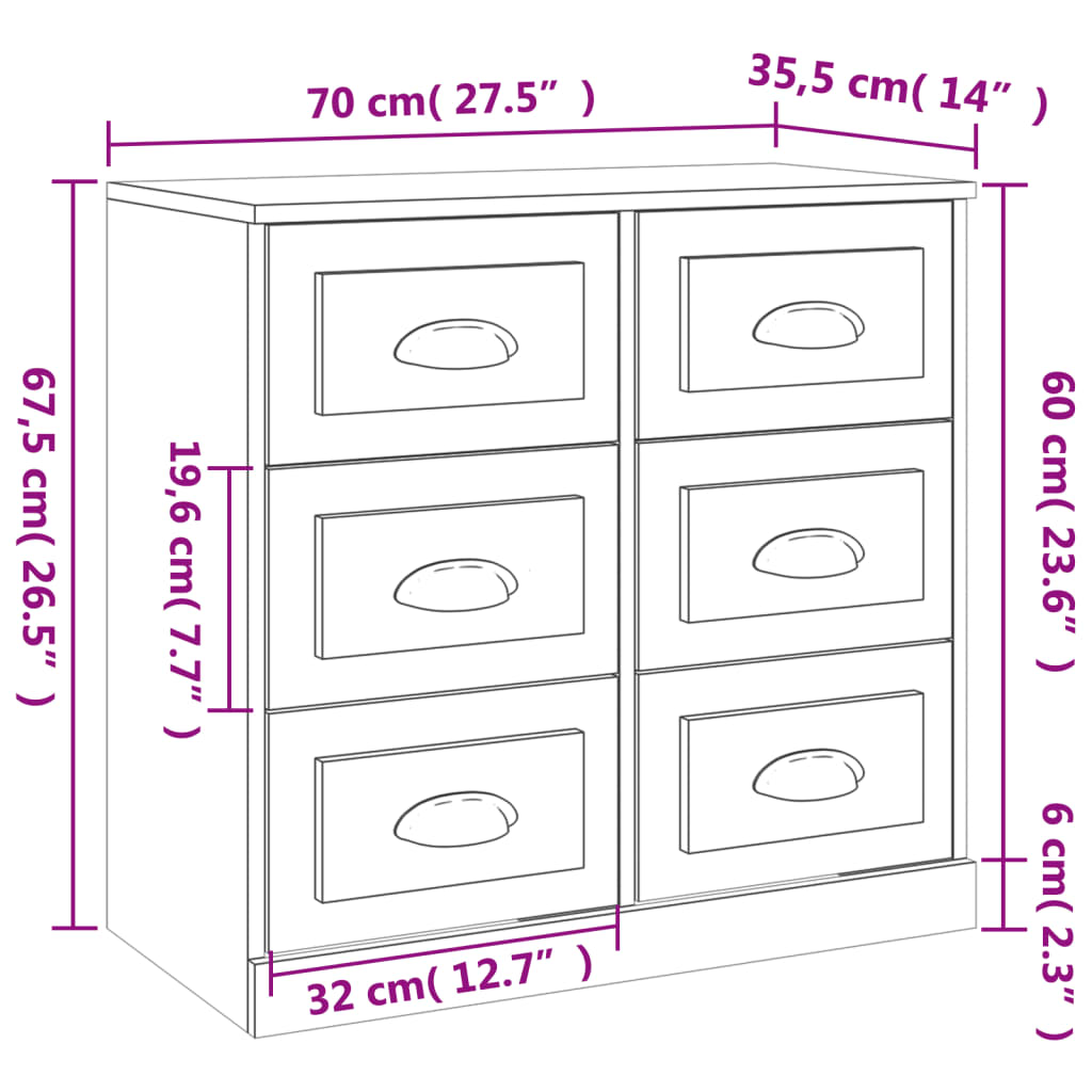 vidaXL Sideboards 2 pcs White Engineered Wood