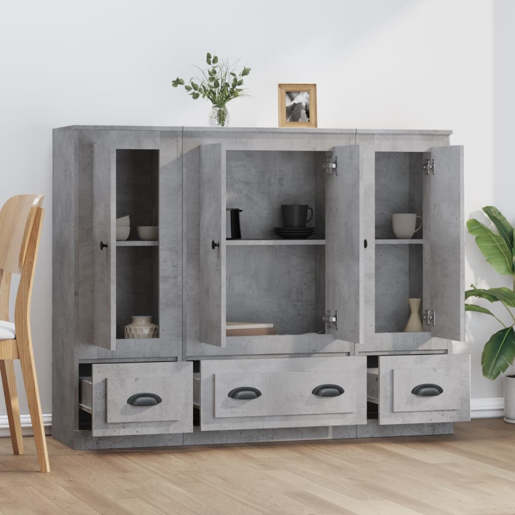 vidaXL Highboards 3 pcs Concrete Grey Engineered Wood